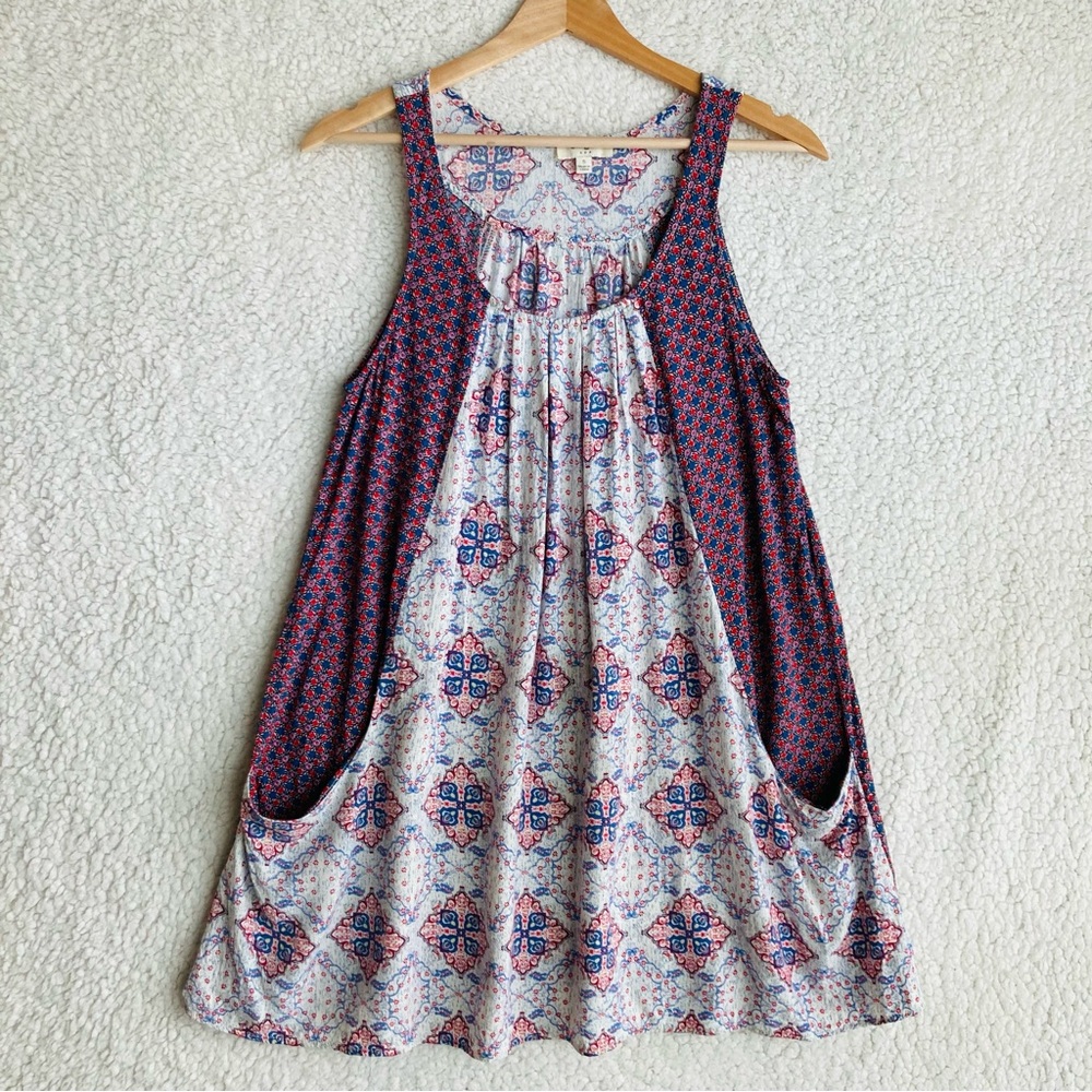 Umgee Women's blue red and cream sleeveless shift mini swing dress, Sz S - Picture 4 of 16